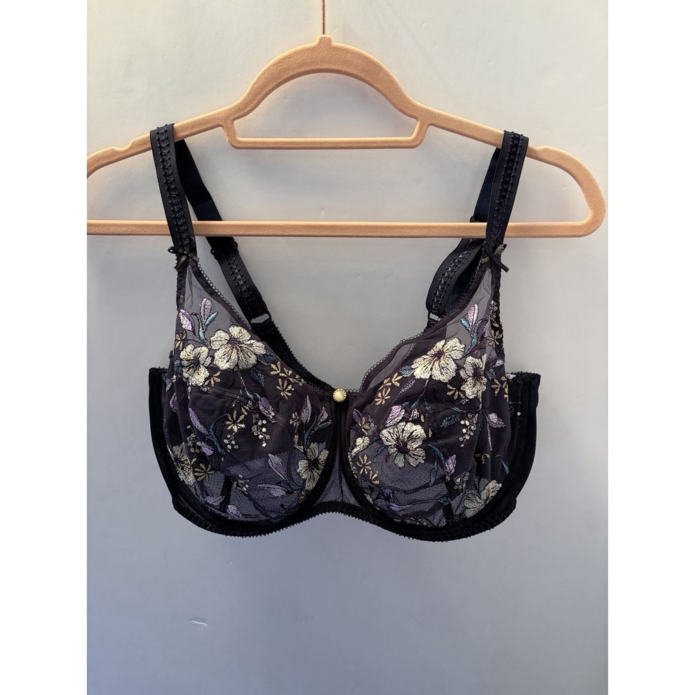 Empreinte Lauren Full Cup Bra 07218 Dark Blue Floral Embroidery 36F French